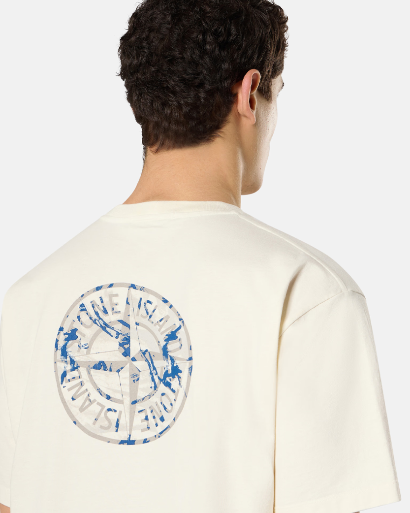 Stone Island 21002RC Combed Organic Cotton Jersey T-shirt  'Compass Camo' Print Ivory