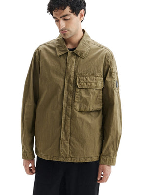C.P. Company  50 Fili Wax Zipped Lens Overshirt Dried Herb Green 20CMOS160A110543D