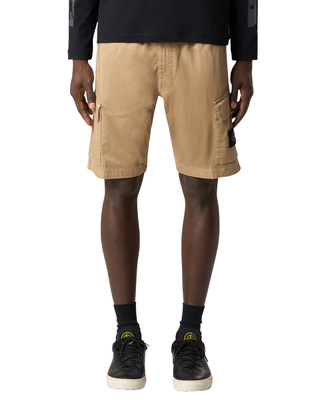 Stone Island L100L03 Organic Stretch Cotton Satin Regular Fit Cargo Bermuda Shorts Beige