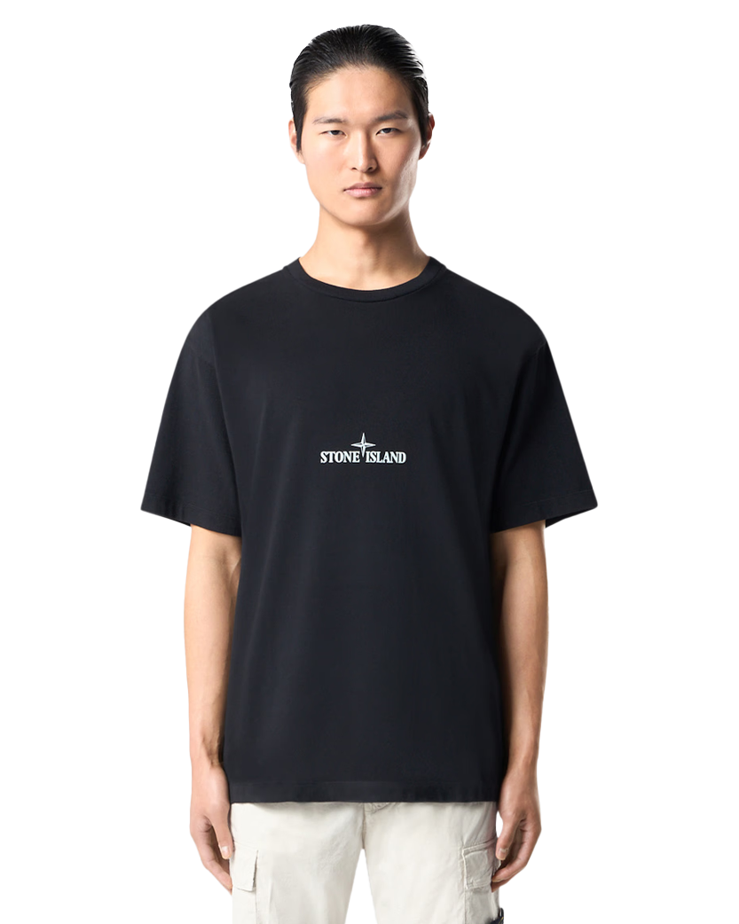 Stone Island 21002RC 24/2 Organic Cotton Jersey T-shirt 'Construction Lines' Print Black