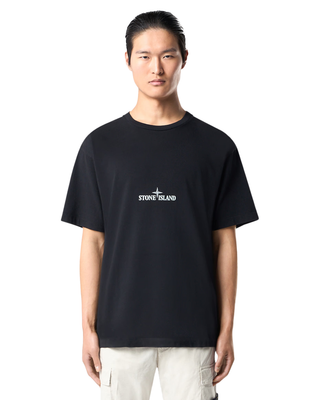 Stone Island 21002RC 24/2 Organic Cotton Jersey T-shirt 'Construction Lines' Print Black