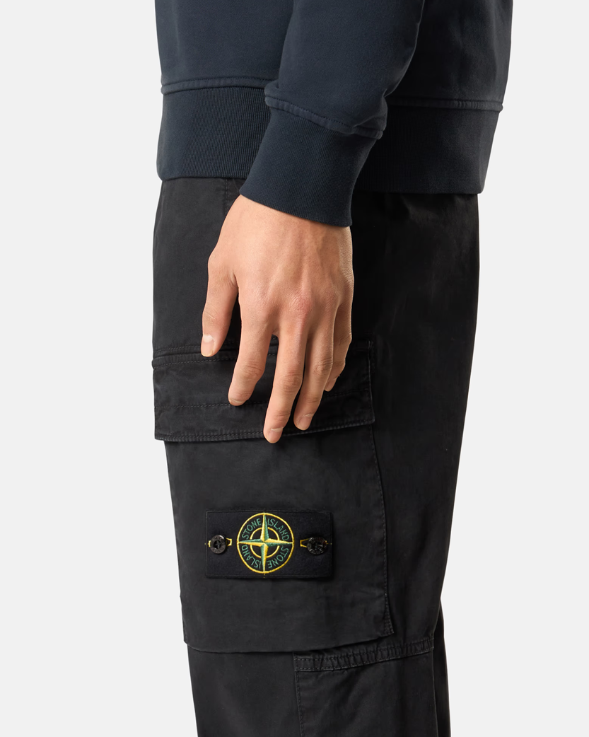 Stone Island 3100304 Stretch Organic Broken Twill Cotton 'OLD' Effect Pants Black