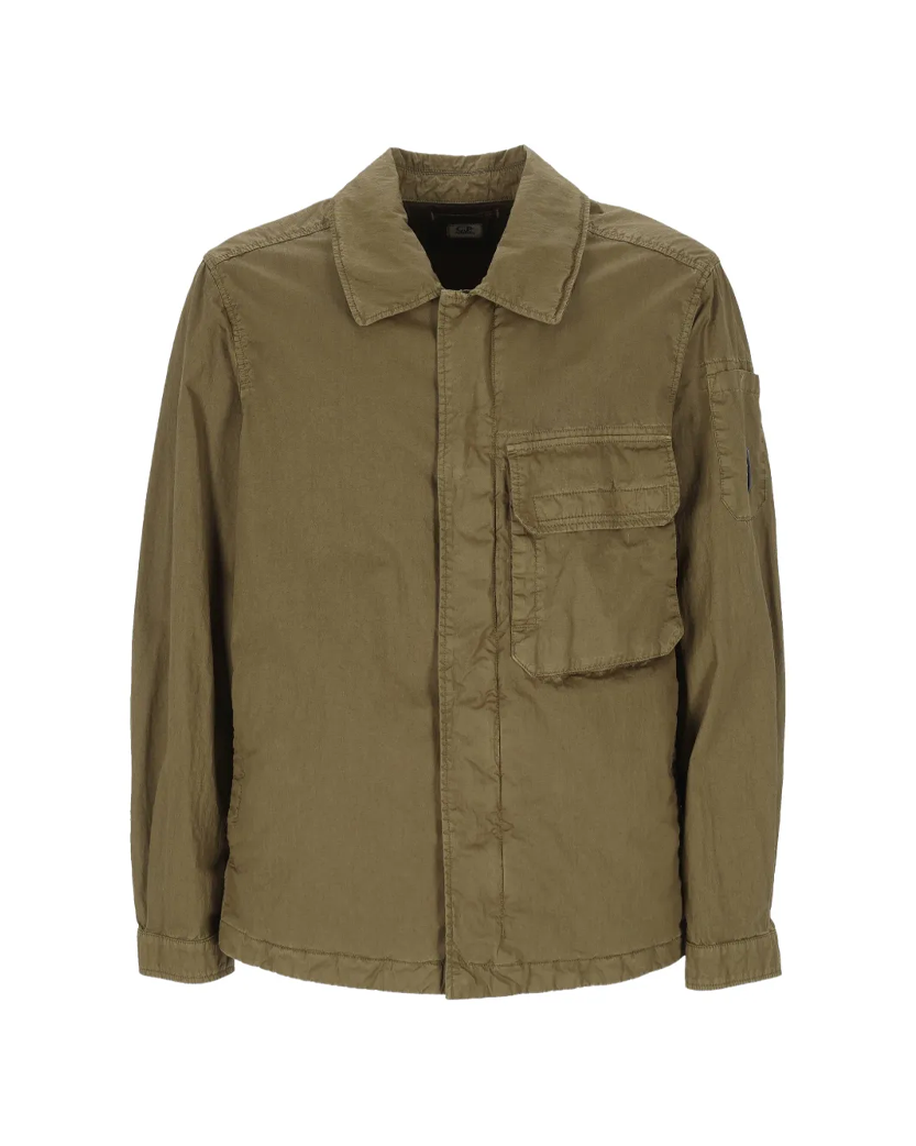 C.P. Company  50 Fili Wax Zipped Lens Overshirt Dried Herb Green 20CMOS160A110543D