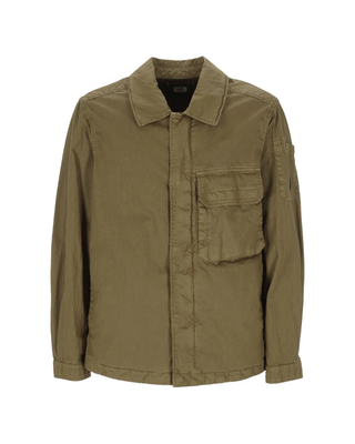 C.P. Company  50 Fili Wax Zipped Lens Overshirt Dried Herb Green 20CMOS160A110543D