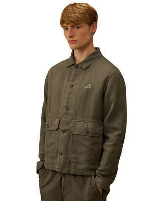 C.P. Company Broken Twill Button Overshirt Gunmetal Grey 20CMOS228A006501G