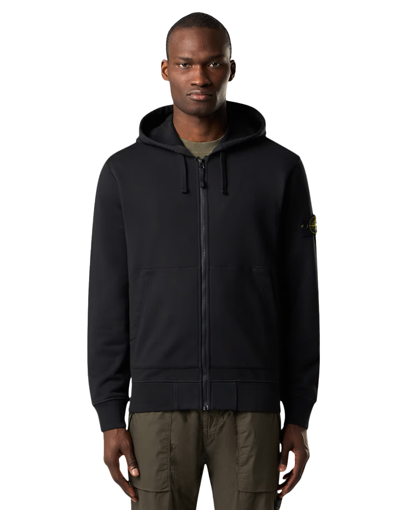 Stone Island 6100042 Organic Cotton Fleece Zip Hoodie Black