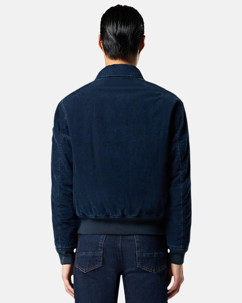Stone Island 4100123 INDIGO MICRO CORDUROY-RINSED Bomber Jacket Blue