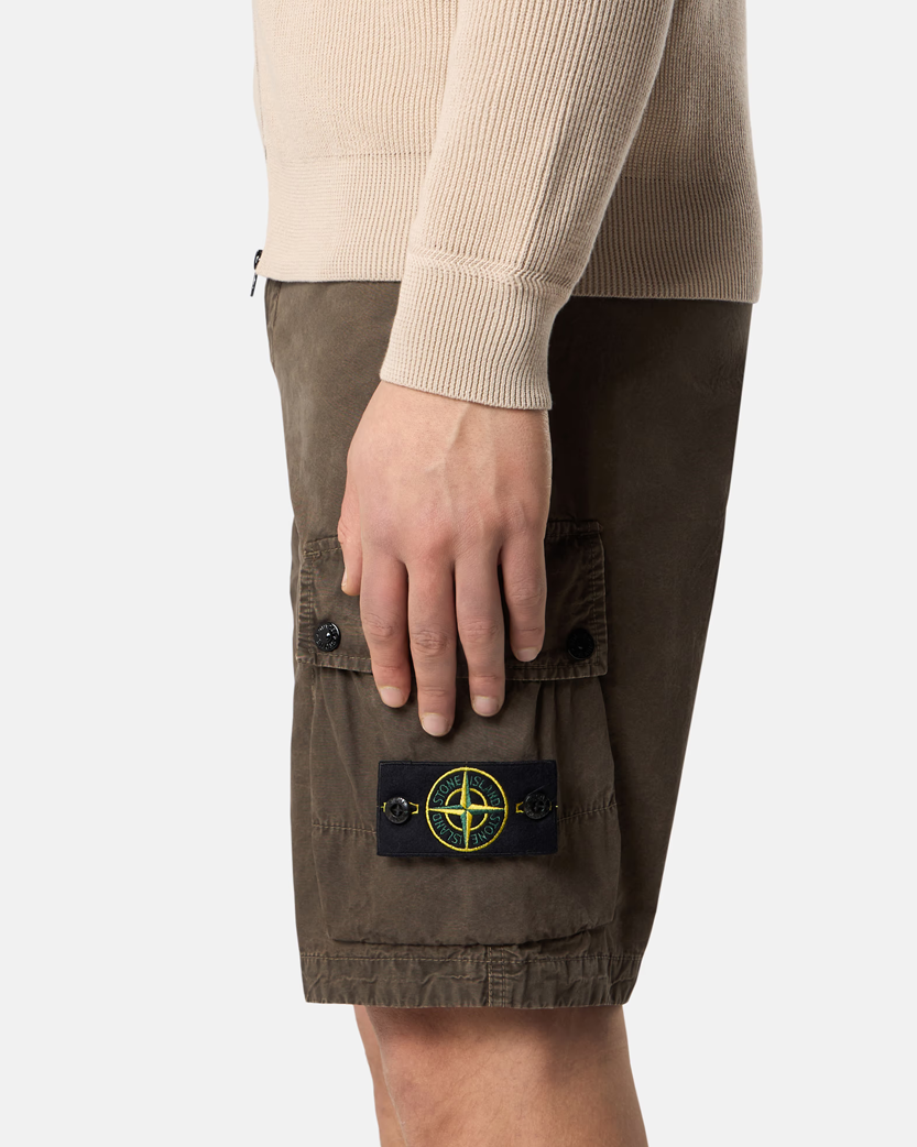 Stone Island L100011 Organic Cotton Canvas 'OLD' Effect Bermuda Shorts Green