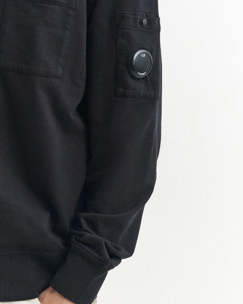 C.P. Company Light Fleece Zip Lens Sweatshirt Black 20CMSS021A002246G
