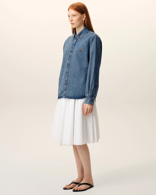 Ami Paris Cotton Ami De Coeur Denim Shirt Blue
