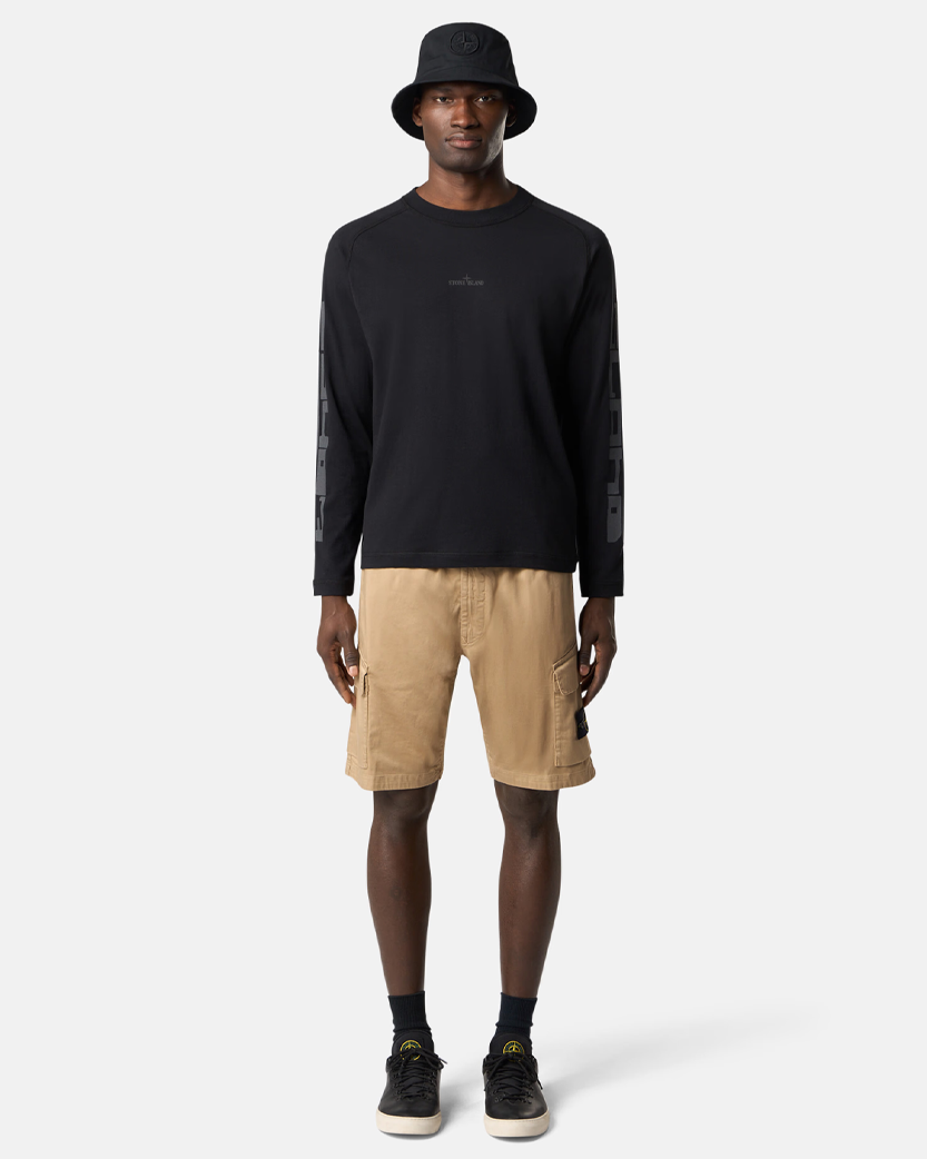 Stone Island L100L03 Organic Stretch Cotton Satin Regular Fit Cargo Bermuda Shorts Beige