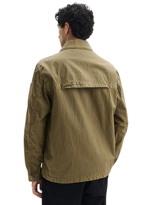 C.P. Company  50 Fili Wax Zipped Lens Overshirt Dried Herb Green 20CMOS160A110543D