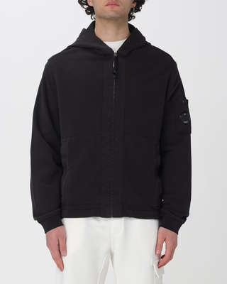 C.P. Company Cotton Diagonal Fleece Zip Hoodie Black 20CMSS039A110044G