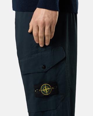Stone Island 3100339 Organic Stretch Cotton Satin Cargo Trousers Navy Blue