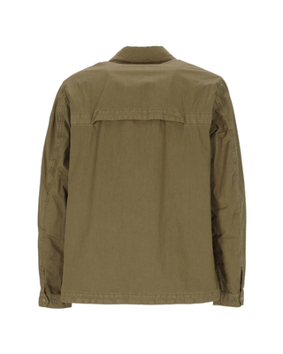 C.P. Company  50 Fili Wax Zipped Lens Overshirt Dried Herb Green 20CMOS160A110543D