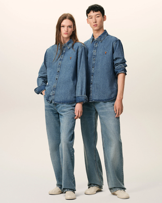 Ami Paris Cotton Ami De Coeur Denim Shirt Blue