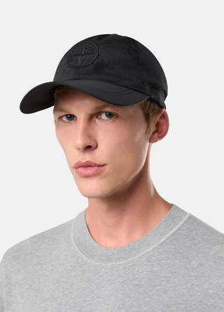 Stone Island 9100995 Nylon Metal 6-Panel Logo Cap Black