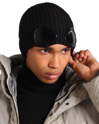 C.P. Company Extra Fine Merino Wool Goggle Beanie Black