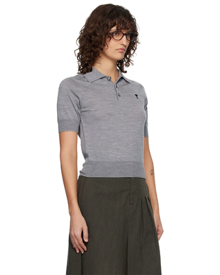 Ami Paris Short-Sleeved Wool Polo Shirt Grey Noir