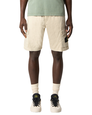 Stone Island L100L03 Organic Stretch Cotton Satin Regular Fit Cargo Bermuda Shorts Sand