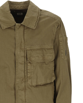 C.P. Company  50 Fili Wax Zipped Lens Overshirt Dried Herb Green 20CMOS160A110543D