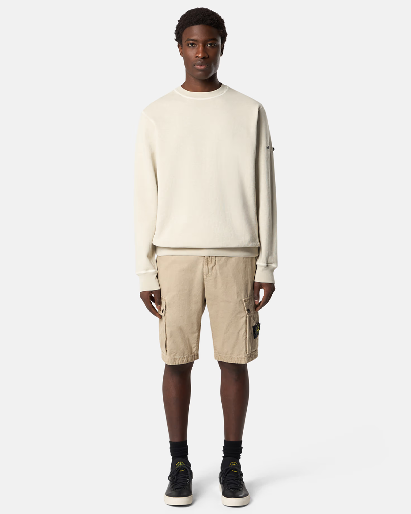 Stone Island L100011 Organic Cotton Canvas 'OLD' Effect Bermuda Shorts Beige