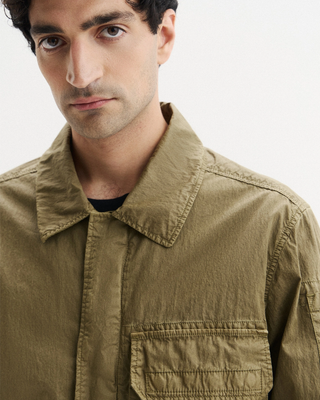 C.P. Company  50 Fili Wax Zipped Lens Overshirt Dried Herb Green 20CMOS160A110543D