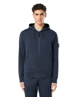 Stone Island 6100042 Organic Cotton Fleece Zip Hoodie Navy Blue