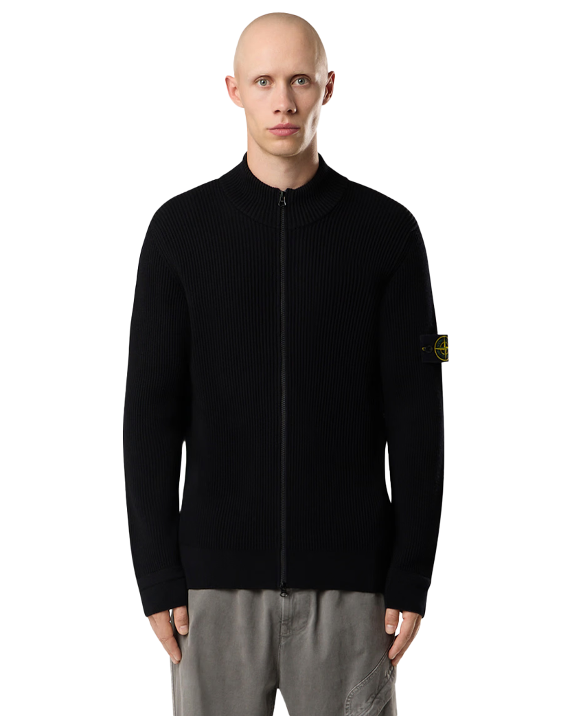 Stone Island 5100006 RIB RWS WOOL Zip Cardigan Black