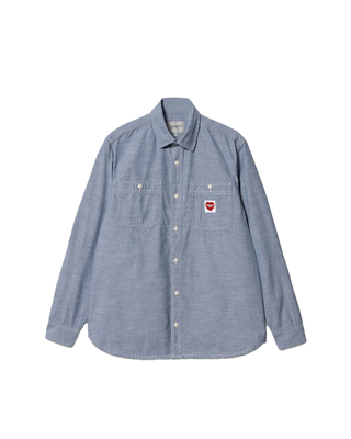 Carhartt WIP Ls Clink Heart Shirt Bleach Rinsed Light Blue