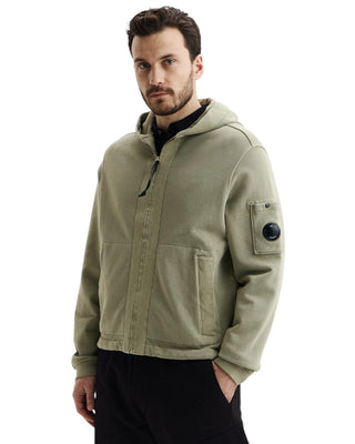 C.P. Company Cotton Diagonal Fleece Zip Hoodie Grey Green 20CMSS039A110044R