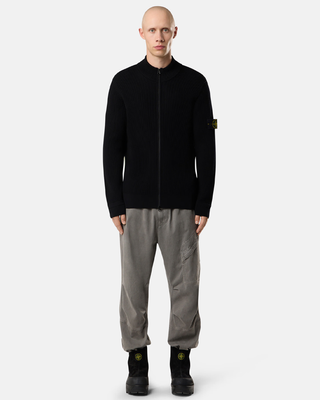 Stone Island 5100006 RIB RWS WOOL Zip Cardigan Black