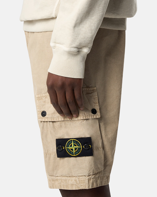 Stone Island L100011 Organic Cotton Canvas 'OLD' Effect Bermuda Shorts Beige