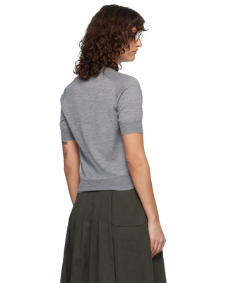 Ami Paris Short-Sleeved Wool Polo Shirt Grey Noir