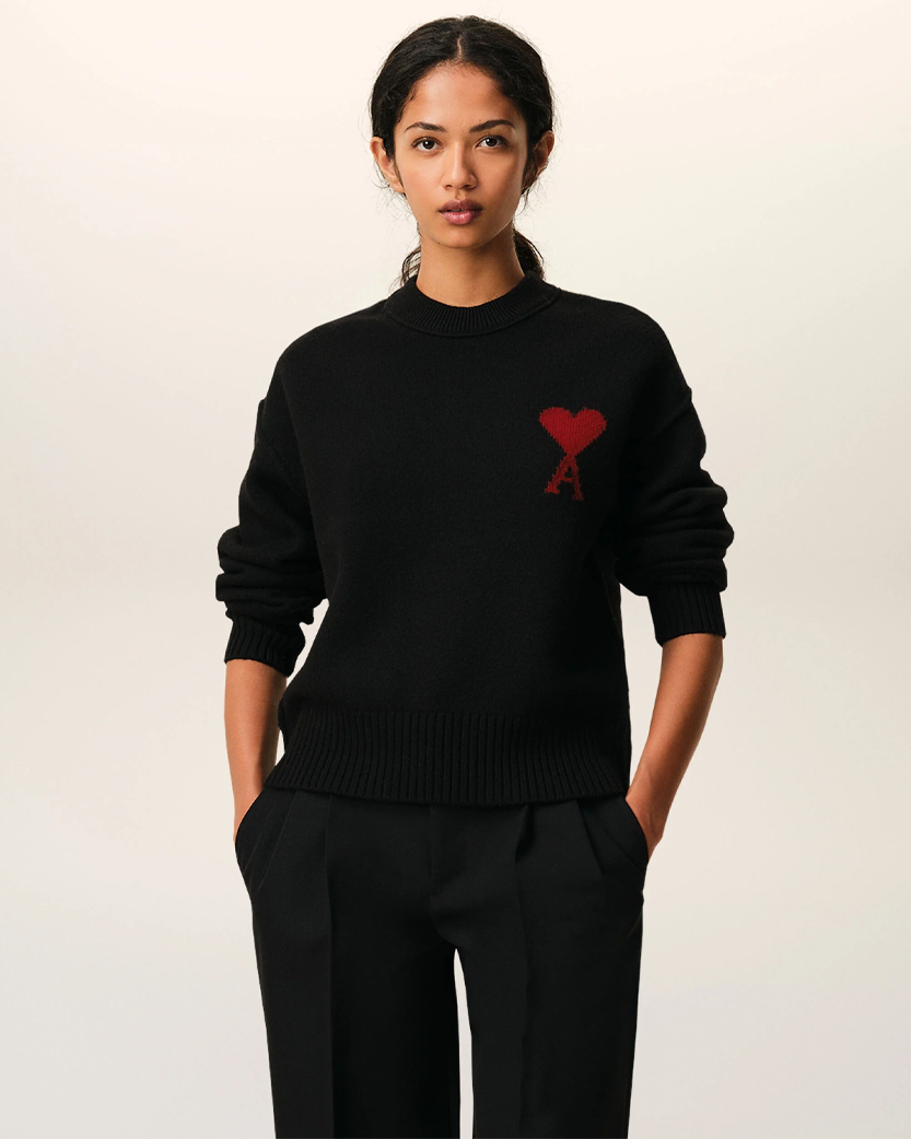 Ami Paris ADC Crewneck Wool Sweater Black / Red