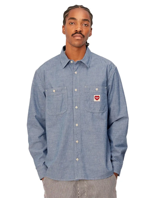 Carhartt WIP Ls Clink Heart Shirt Bleach Rinsed Light Blue