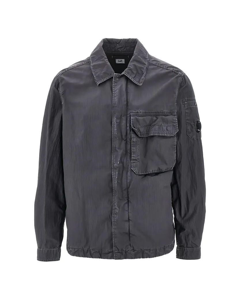 C.P. Company  50 Fili Wax Zipped Lens Overshirt Black 20CMOS160A110543D