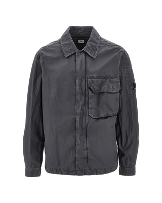 C.P. Company  50 Fili Wax Zipped Lens Overshirt Black 20CMOS160A110543D