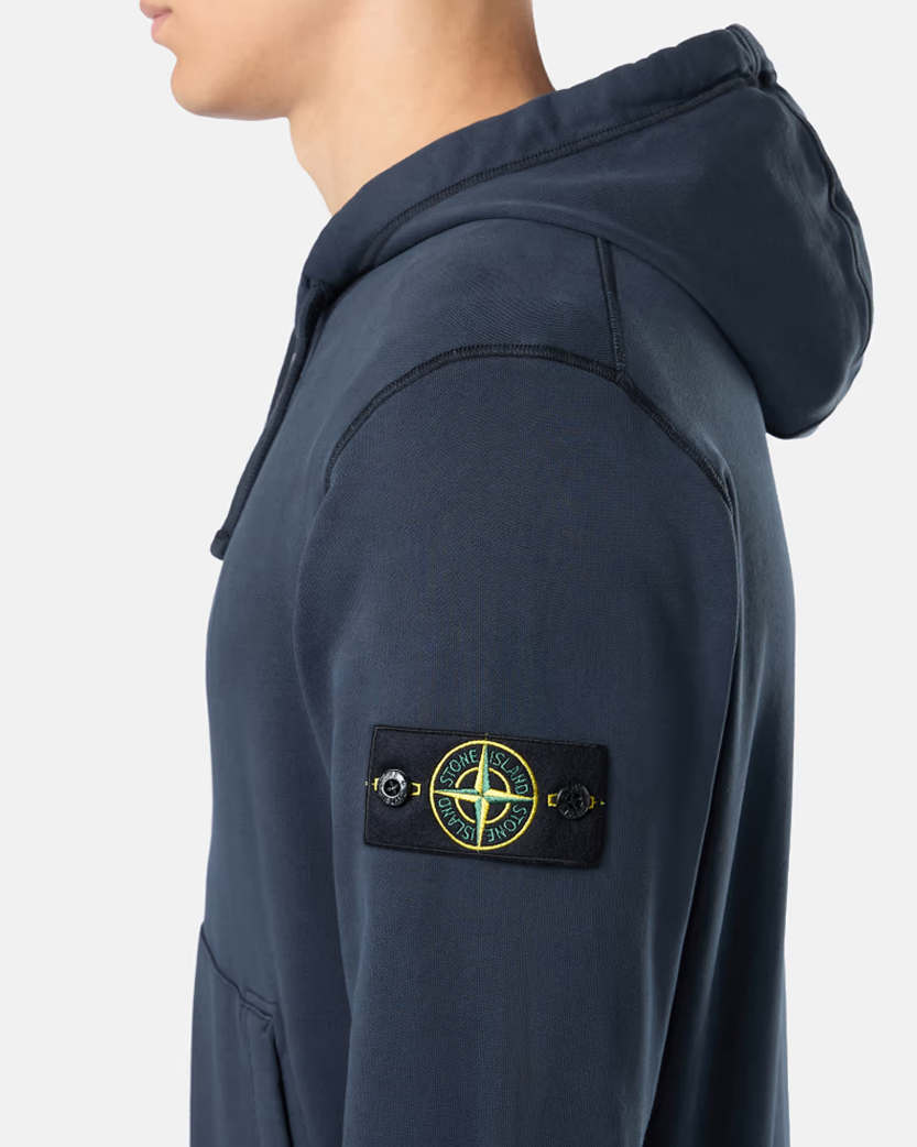 Stone Island 6100042 Organic Cotton Fleece Zip Hoodie Navy Blue