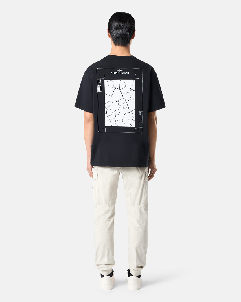 Stone Island 21002RC 24/2 Organic Cotton Jersey T-shirt 'Construction Lines' Print Black
