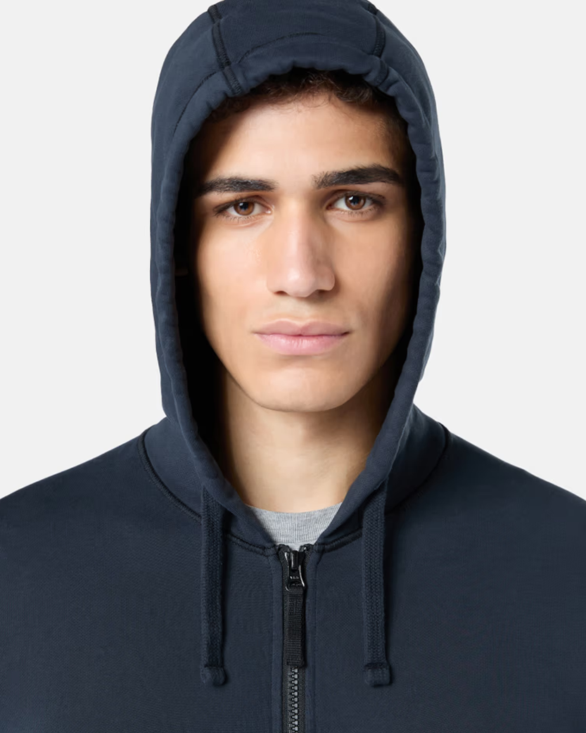 Stone Island 6100042 Organic Cotton Fleece Zip Hoodie Navy Blue