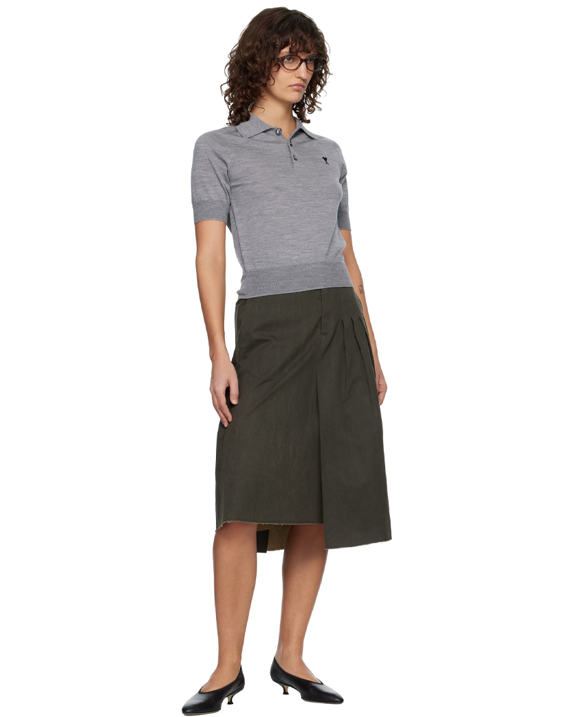 Ami Paris Short-Sleeved Wool Polo Shirt Grey Noir