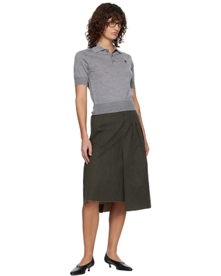 Ami Paris Short-Sleeved Wool Polo Shirt Grey Noir