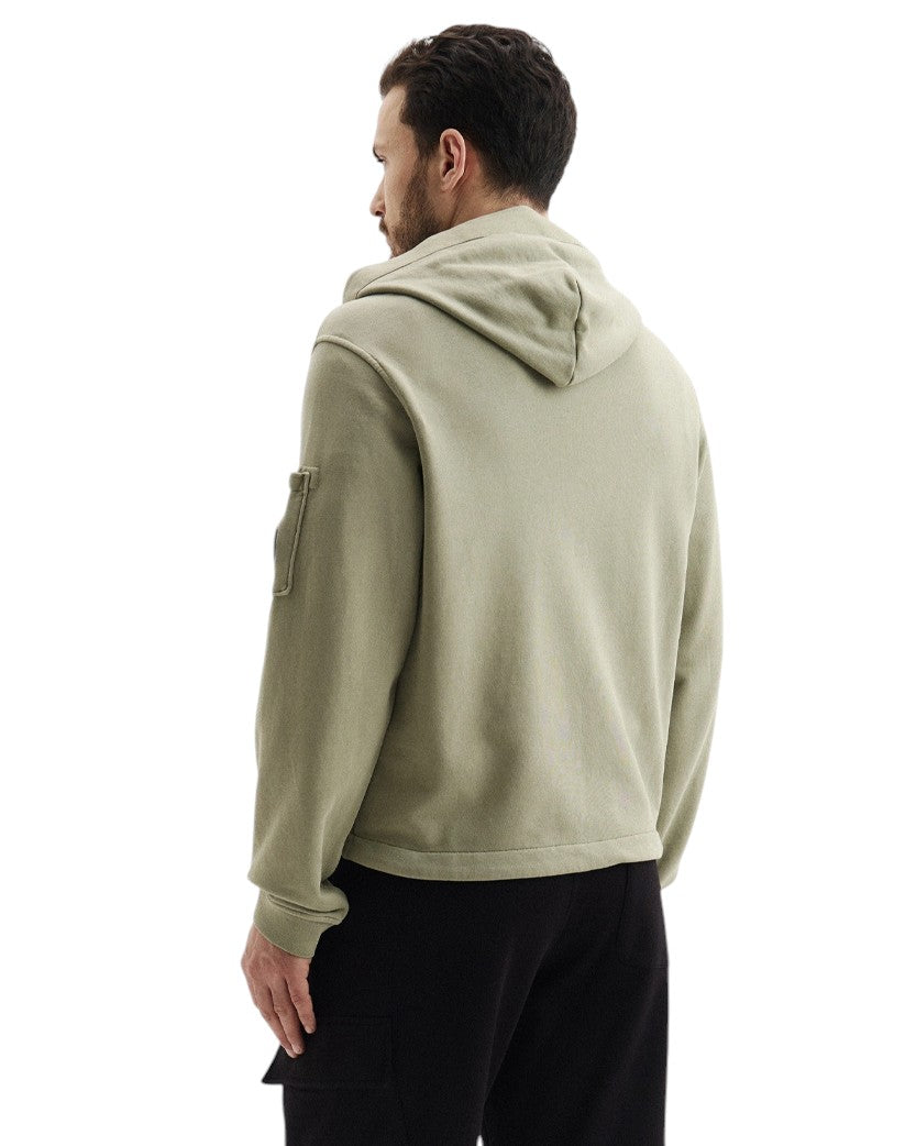 C.P. Company Cotton Diagonal Fleece Zip Hoodie Grey Green 20CMSS039A110044R