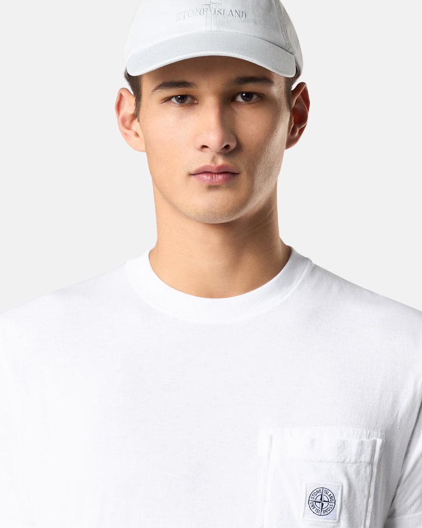 Stone Island 2100219 Organic Cotton Jersey 'FISSATO' EFFECT T-shirt Compass Patch White