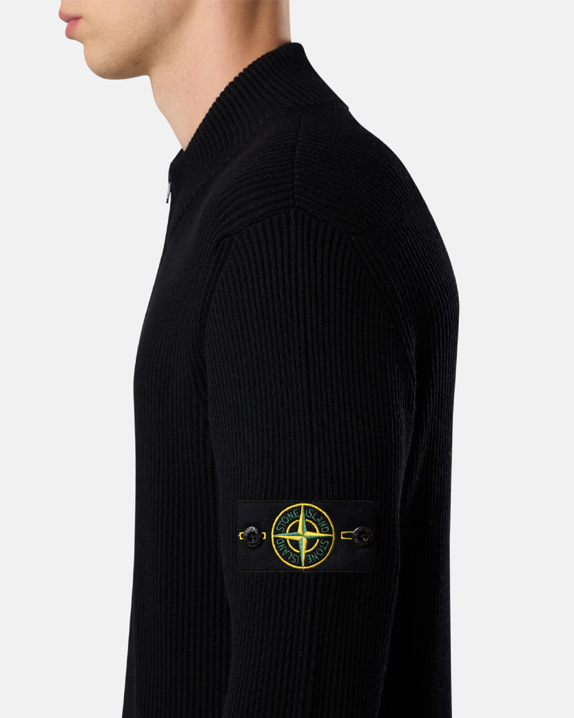 Stone Island 5100006 RIB RWS WOOL Zip Cardigan Black
