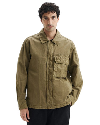 C.P. Company  50 Fili Wax Zipped Lens Overshirt Dried Herb Green 20CMOS160A110543D