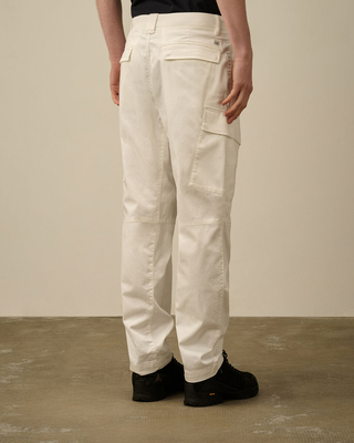 C.P. Company Stretch Sateen Loose Cargo Pants White 18CMPA166A005694G