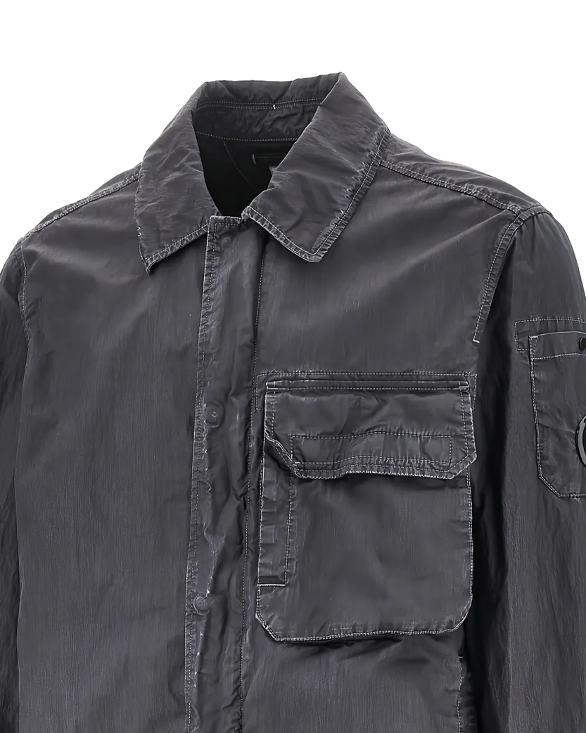 C.P. Company  50 Fili Wax Zipped Lens Overshirt Black 20CMOS160A110543D