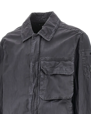 C.P. Company  50 Fili Wax Zipped Lens Overshirt Black 20CMOS160A110543D